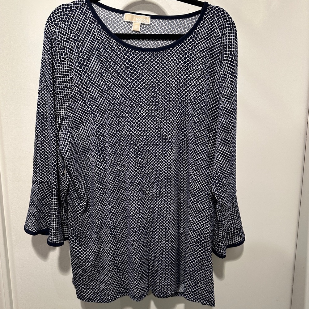 Michael Kors 2X Blue and White Patterned Blouse